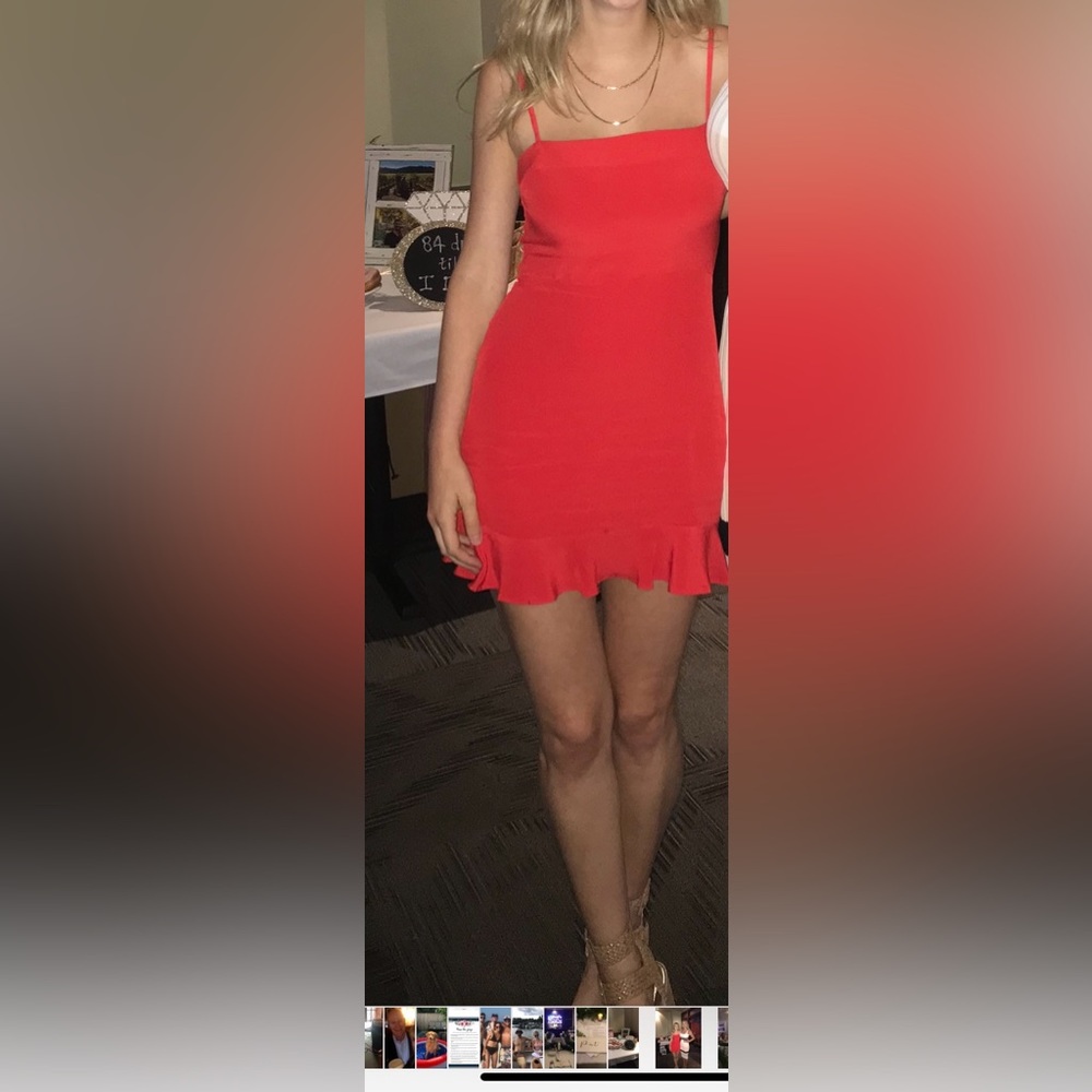Privacy Please Red Spaghetti-Strap Ruffle-Hem Mini Dress - Picture 6 of 7